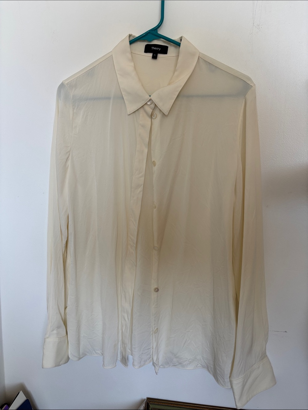Theory Cream Button-Down Silk Blouse